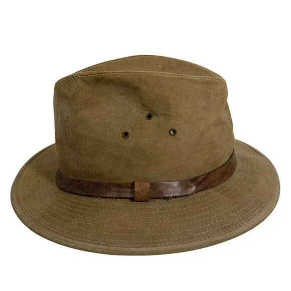 Trav'ler By Country Gentleman Tan Suede Fedora Hat Leather Band Brown SZ XL USA